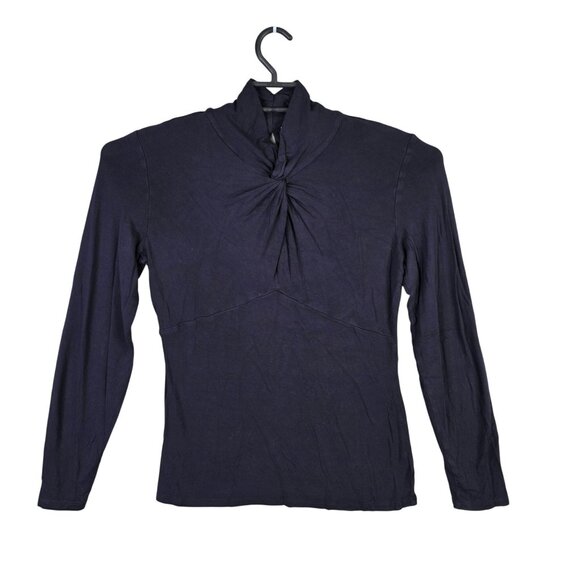 Womens Michael Kors Navy Blue Twist Front Top Long Sleeve Rayon Stretch Size M - Picture 1 of 9